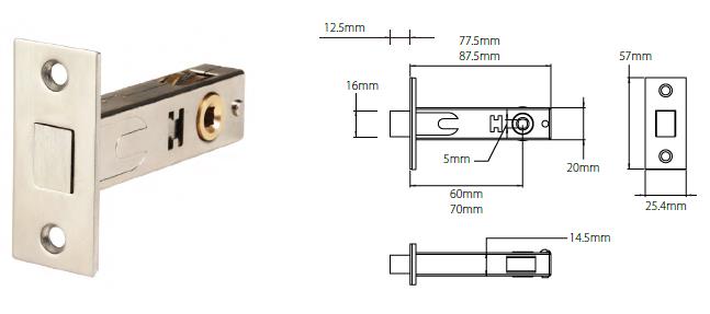 RPB30 Residential tubular privacy bolt with 70mm/60mm backet - Door Lock - 1