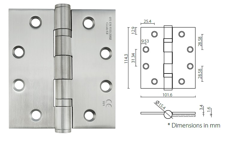 Ball bearing door hinge 4.5 - x 4 - x3 .4mm - Square/Radius Corner - Door Hinge - 1