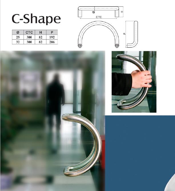 C shaped stainless steel commercial door pull handle - Pull Handle - 1