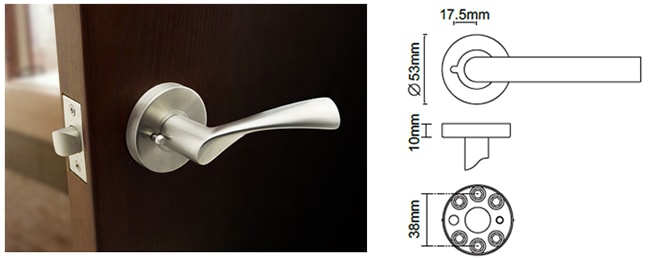 Door Handle Interior For Residential Internal Doors With 53mm Round Rose Design - Door Handle - 1