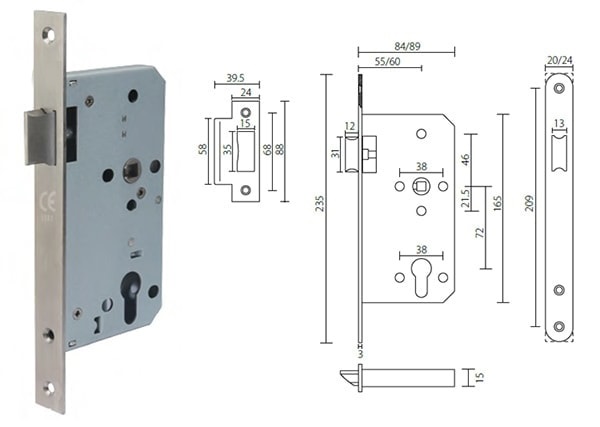 ML107204 mortice night latch with cylinder for latched doors - Door Lock - 1