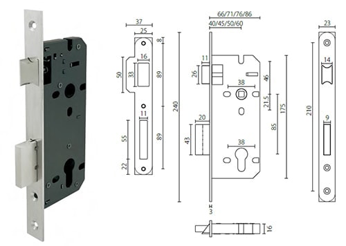 ML208501 euro cylinder mortice sashlock case 85mm center - Door Lock - 1