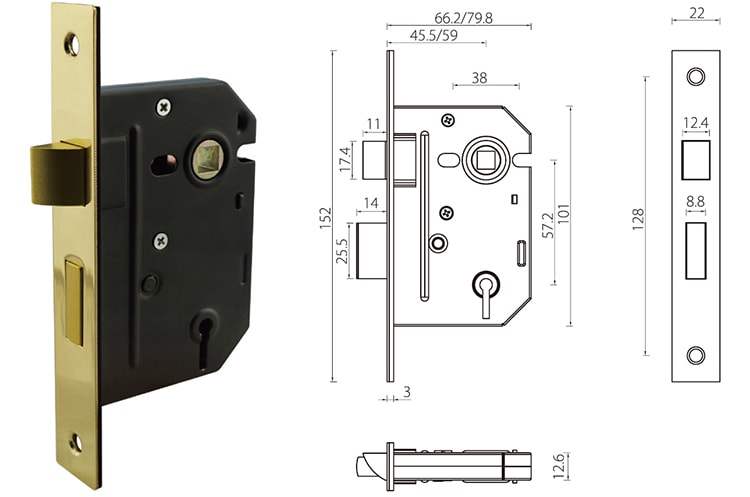 3 lever mortice lock 64mm (2.5 - , 76mm (3 -  case size mortice sash lock - Door Lock - 1