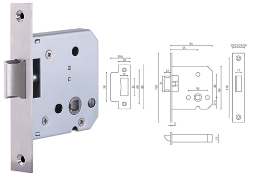 MLC102-55 compact mortice passage latch lock 55mm backset - Door Lock - 1