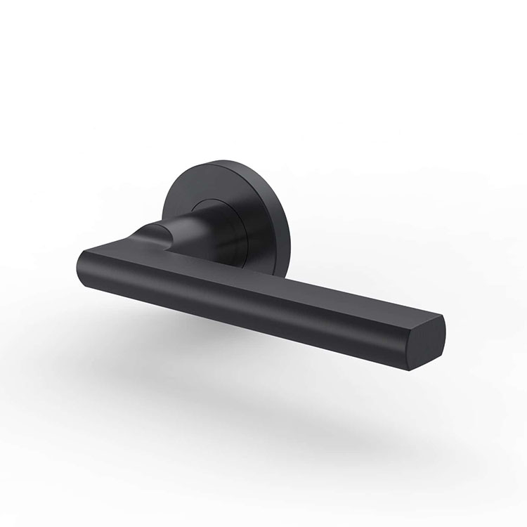 Modern matte black door handle on rose - SR11SL243H-BK