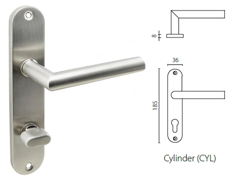 SP15 SS door handle on backplate with thumb turn for 70 mortice lock - Door Handle - 1