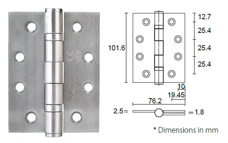 Stainless steel heavy duty door hinge 4 - x 3 - x 2.5mm - Square Corner - Door Hinge - 1