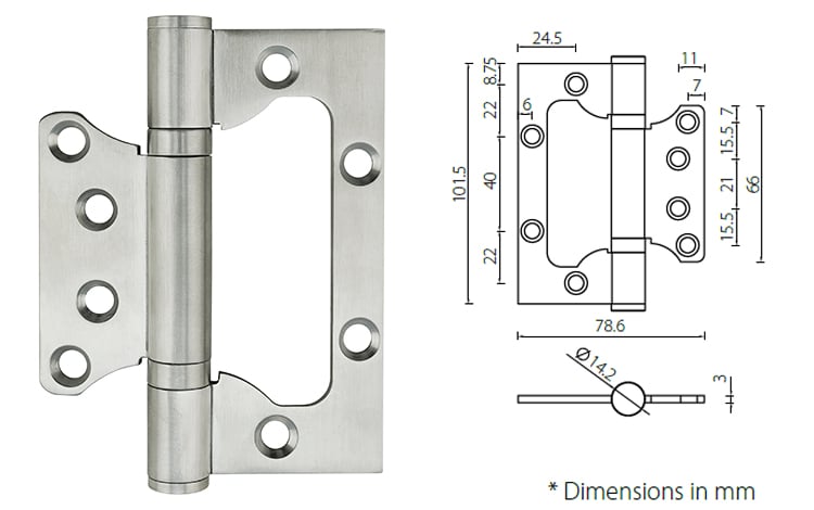 Satin stainless steel flush door hinge HFS4030 for 60kg door weight - Door Hinge - 1