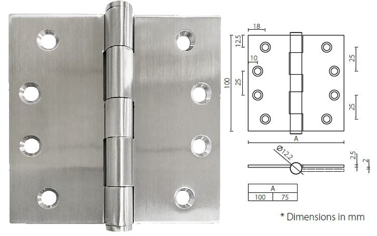 Stainless plain bearing butt hinge 4 - x 3 - x3mm square corner - Door Hinge - 1