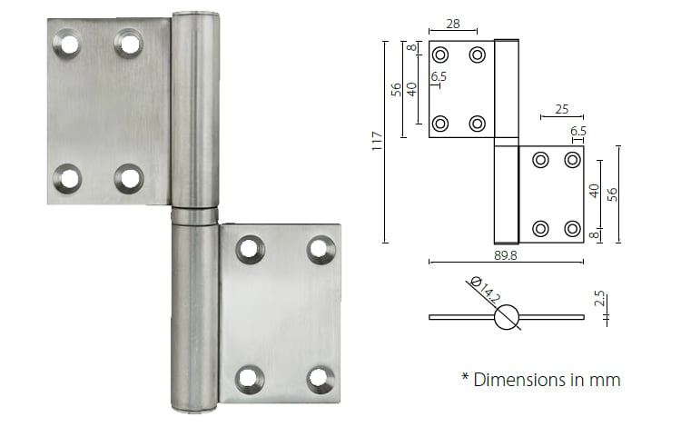 Stainless steel ball bearing flag door hinge HFG453525 for 60kg doors - Door Hinge - 1