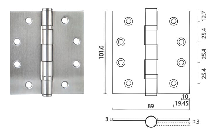 Stainless steel butt hinge 4 - x 3.5 - x 3mm Square Corner - Door Hinge - 1