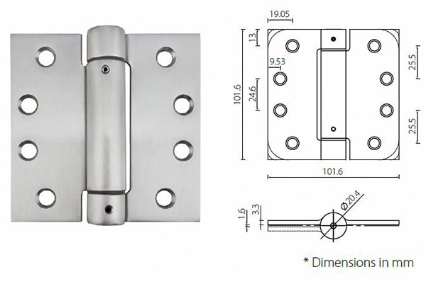 Stainless steel spring door hinge 4 - x 4 - x3.3mm single action - Door Hinge - 1